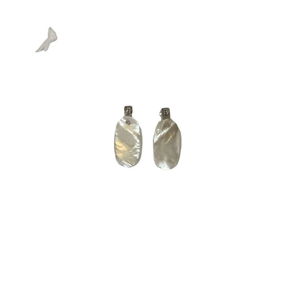 KENDRA Scott Ivory Silver Oval Drop Mother of Pearl Statement Earrings - Picture 8 of 10